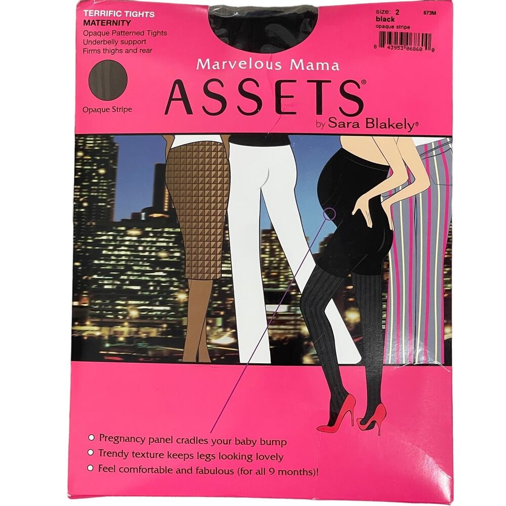 Assets by Sara Blakely Marvelous Mama Terrific Tights Black Opaque Stripe Size 2